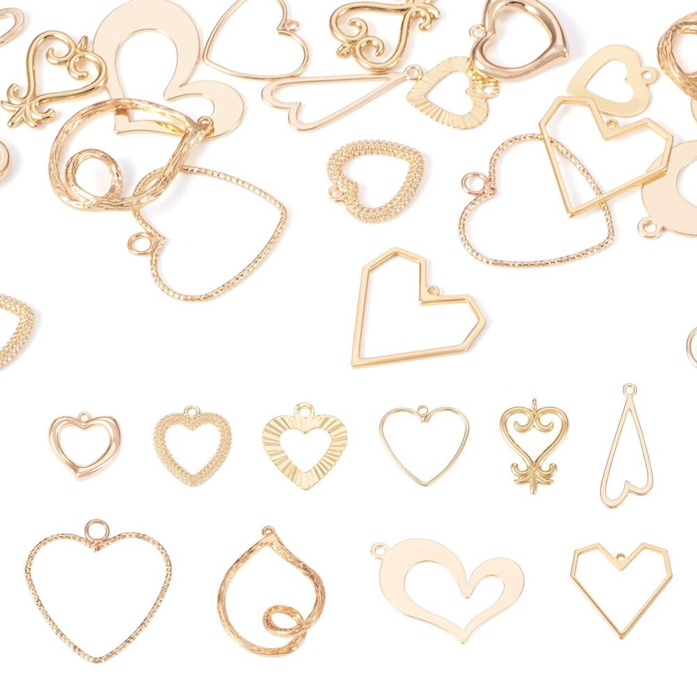 4249 20pcs 18K Gold Plated Heart Charms Pendants Hollow Frame Heart Earring